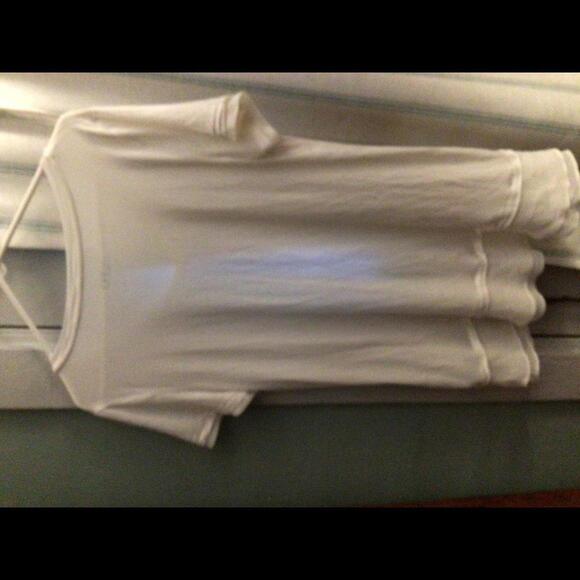 Logo by Lori Goldstein White Short sleeved Tunic with chiffon trim Large Petite - Picture 6 of 7